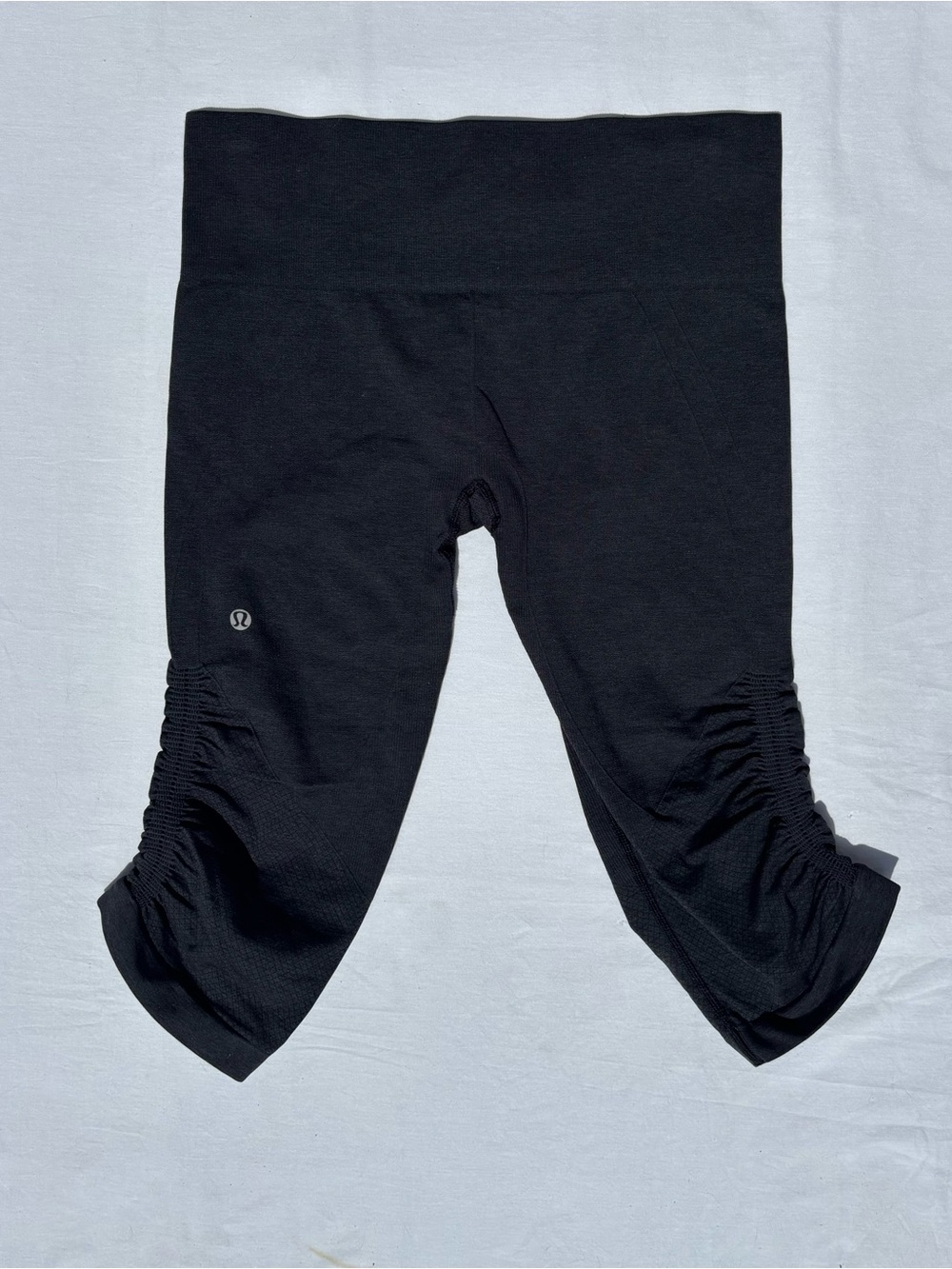 Lululemon In The Flow Crop II Black Ruched Yoga Capri Leggings